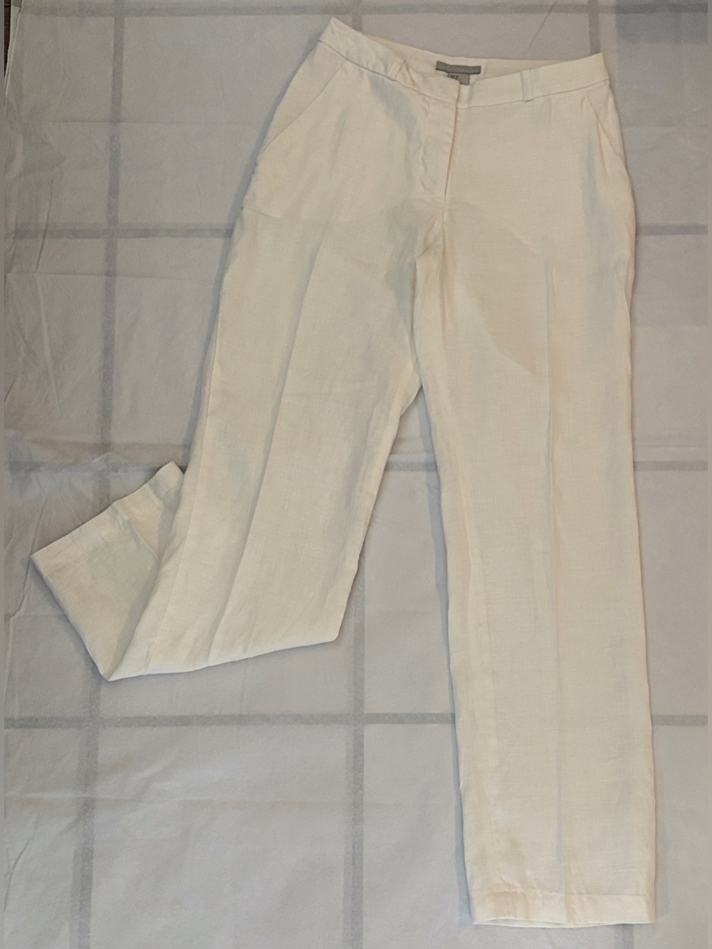 H&M Off White 100% Linen Wide Leg Trousers Size 2 High Rise Premium Pockets